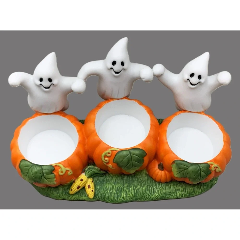 PartyLite Ghost Trio Candle Holder Halloween w 3 PL Candles NIB Retired Vintage